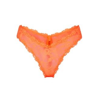 STRETCH LACE DIPPED THONG | NEON ORANGE - NEON ORANGE / M